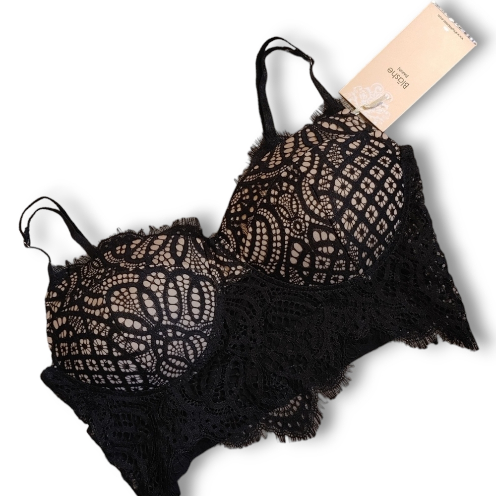 BALSHE - Black Lace Shelf Bra NWT Sheer Back Fabric